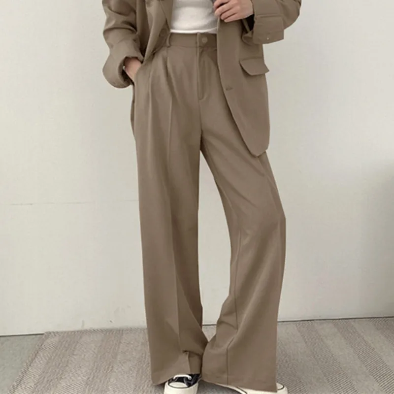 Women Spring Autumn High Waist Loose Premium Sag Casual Suit Pants Korean Fashion Versatile Summer Straight Leg Trousers NS5907