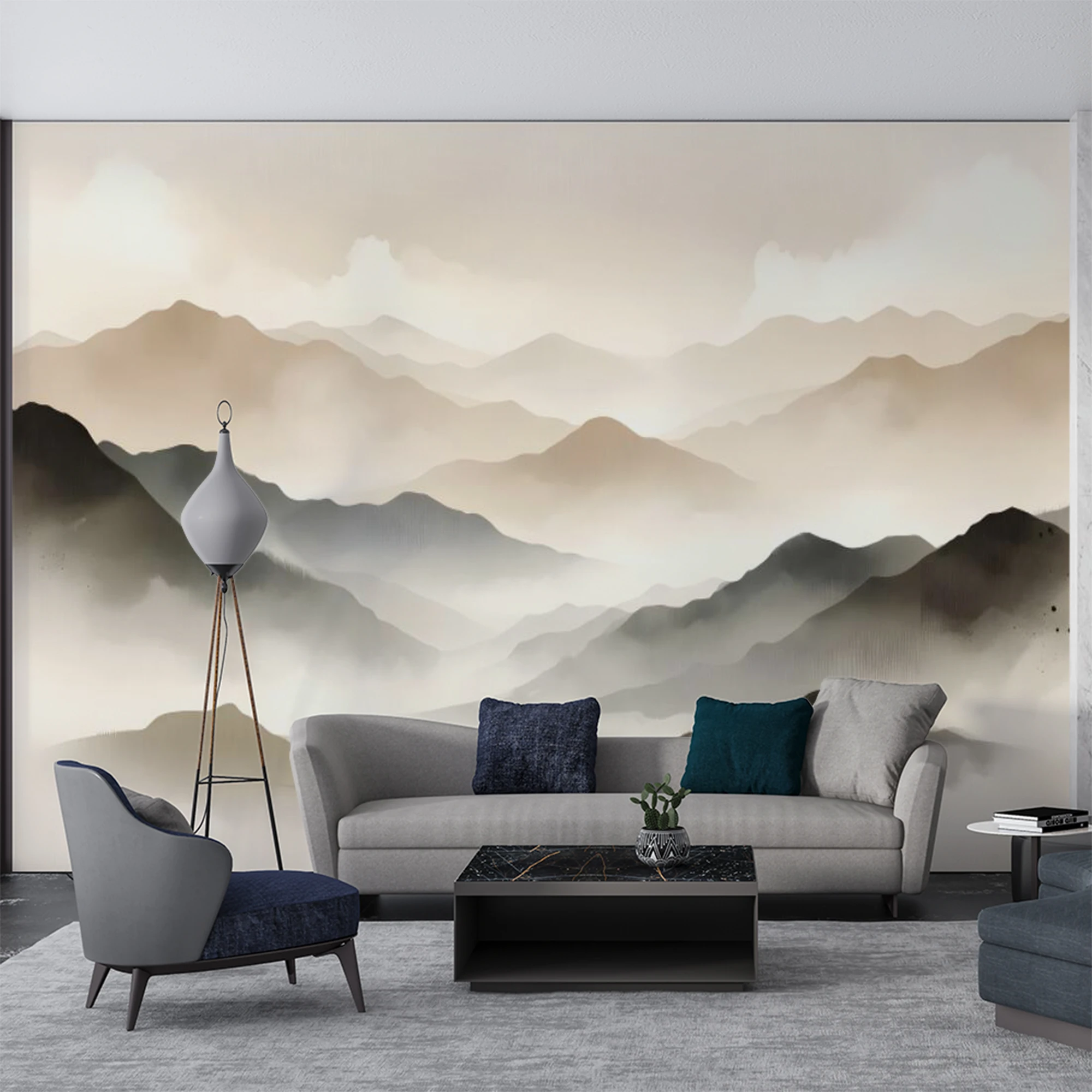 Custom Ink Wash Mountain Mural Wallpaper Misty Watercolor Landscape Wall Paper for Living Room Bedroom Home Wall Decor