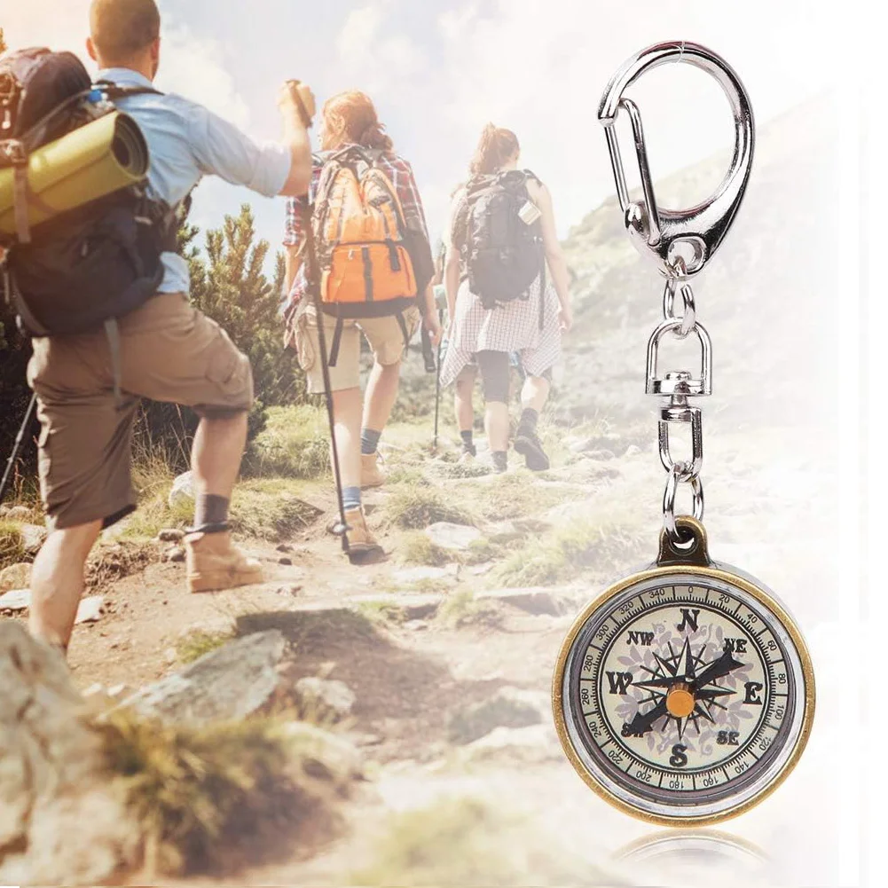 2PCS Vintage Zinc Alloy Compass with Carabiner Keychain - Waterproof, Ideal for Hiking, Camping & Outdoor Adventures