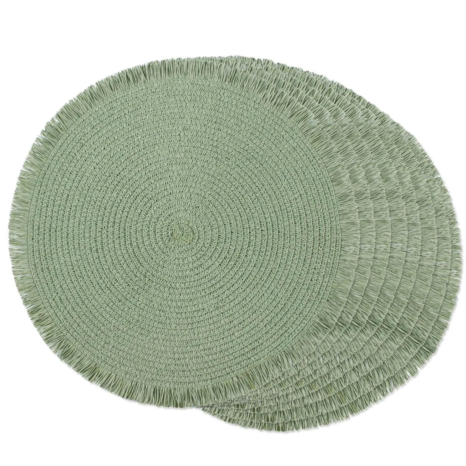 

Paper Round Braided Placemats with Tassel,15 Inch Heat Resistant Table Mats Farmhouse Woven Fabric Natural Place Mats for Home
