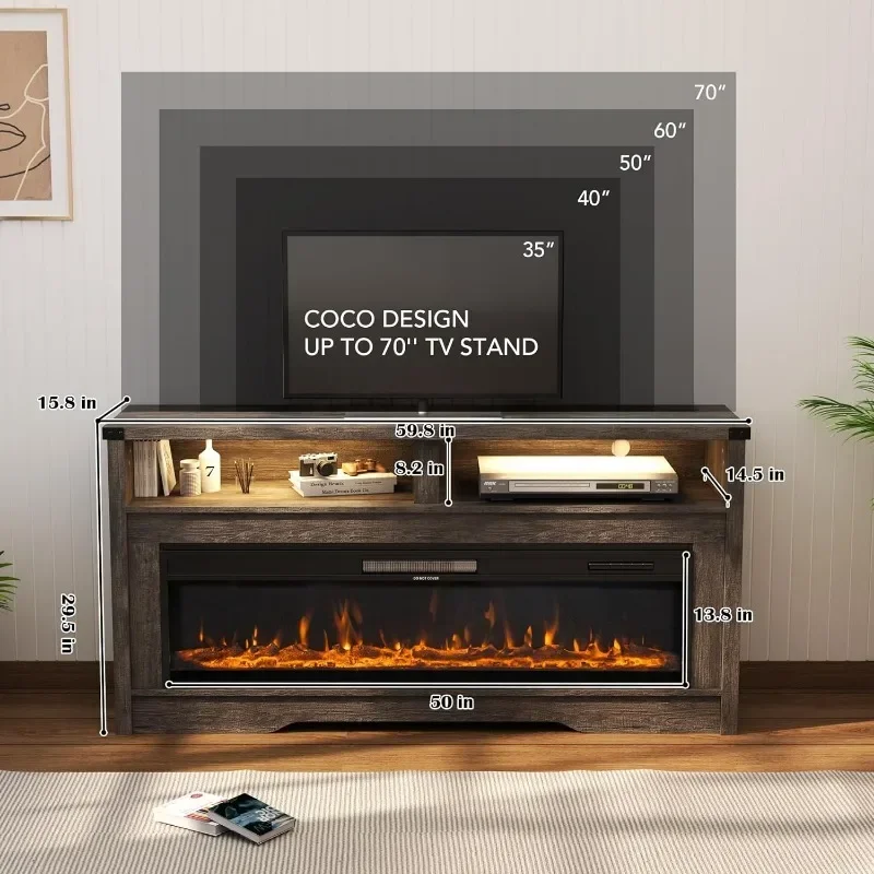 Fireplace TV Stand, Multicolor Wood Texture 50