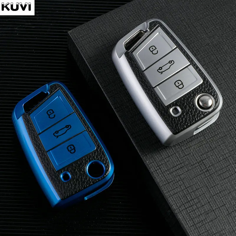 For Volkswagen VW Polo Golf7 MK7 Tiguan for Skoda Octavia Kodiaq Karoq for Seat Ateca Car Key Case Cover Bag Keychain Protector image 3