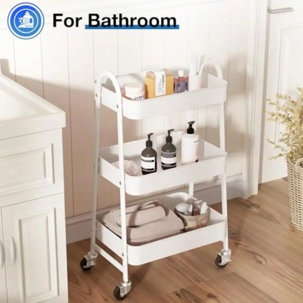 

Rolling Utility Cart With Lockable Wheels Mobile Storage Organizer Utility Shelving Unit For Kitchen Office Bathroom Laundry Na