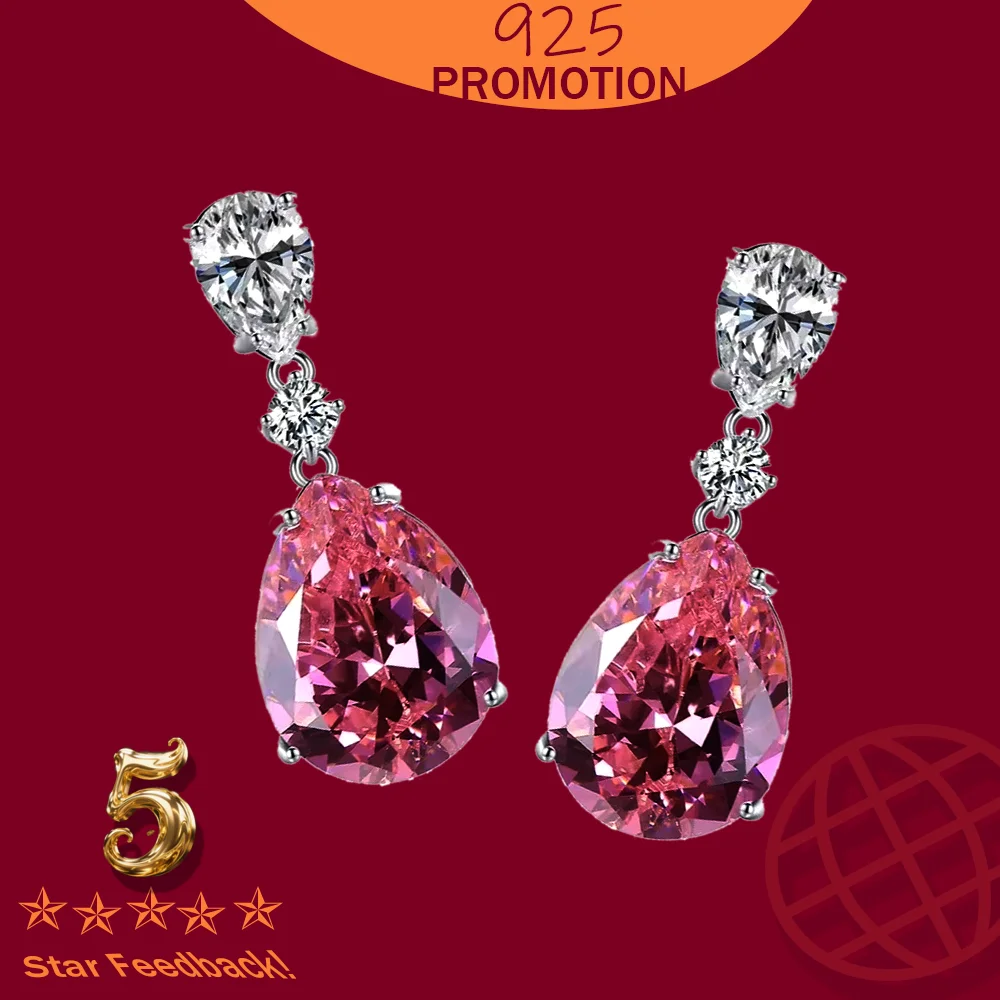 

1.9ct Pear Created Pink Sapphire 925 Sterling Silver Water Drop Earrings for Woman Fashion Gemstone Jewelry Anniversary Gift