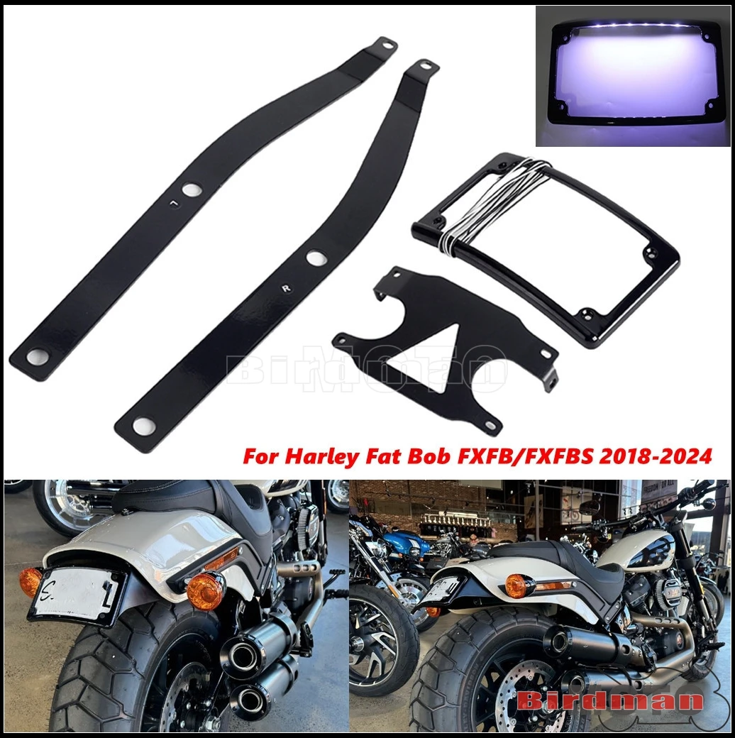 

Motorcycle Curved License Plate LED Light Rear Fender Number Plates Frame Bracket For Harley Softail M8 Fat Bob FXFB FXFBS 18-24