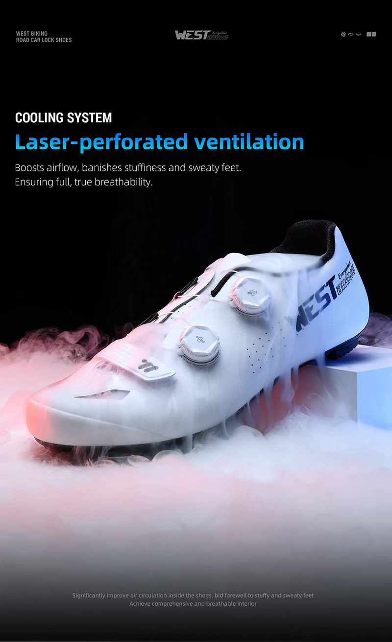 WEST BIKING Rennradschuhe für Herren, Carbonfaser-Sohle, selbstsichernde Fahrradschuhe, Dual-Drehknopf, atmungsaktive Rennsneaker, Fußbekleidung – Detail 10