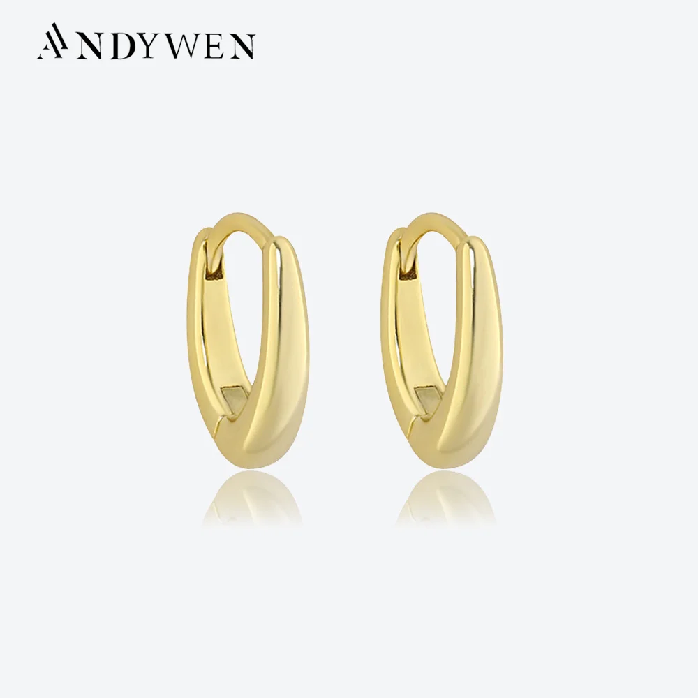 

ANDYWEN 925 Sterling Silver Gold Plain Ovals Hoops Piercing Pendiente 2022 Women Wedding Fine Jewelry Rock Punk Clips Jewels