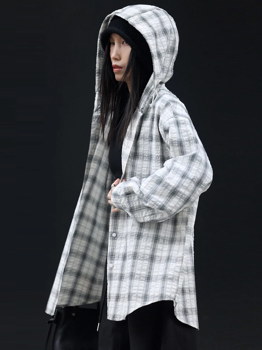 

Casual Plaid Cotton Shirt Jacket Women's Loose Fit Spring Summer Anti-Uv Lightweight Long Sleeve Breathable Comfortable