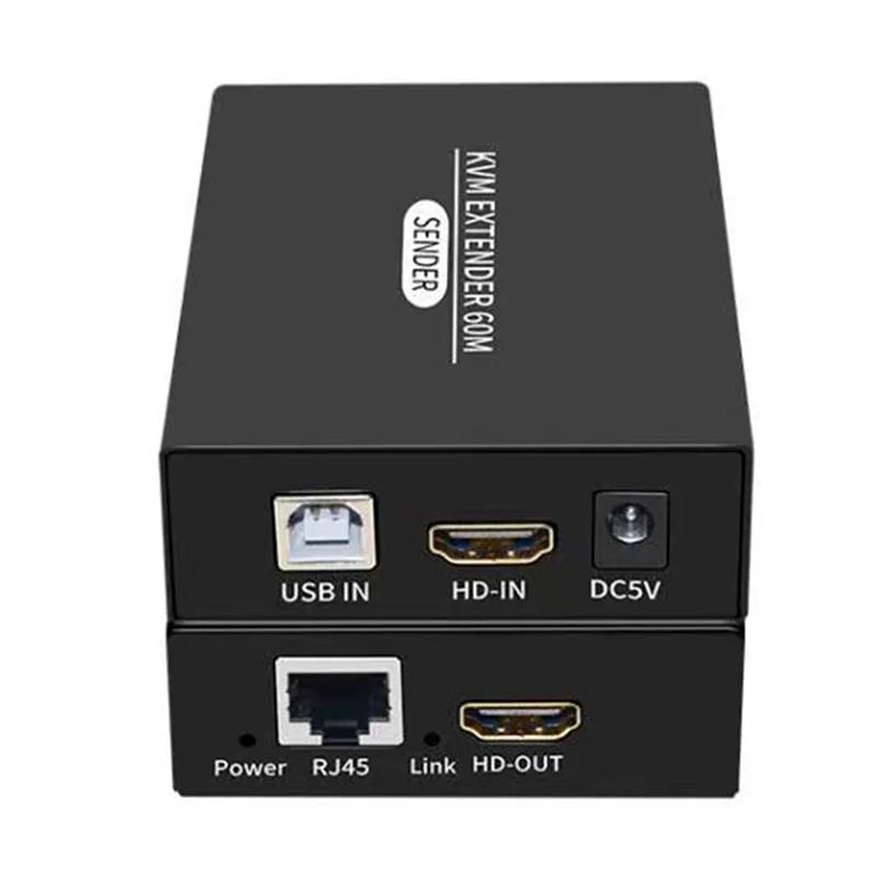 -Compatibile USB KVM Ethernet Extender Trasmettitore Ricevitore Spina UE Nero a lungo raggio -Extender compatibile 1 Set-T44C