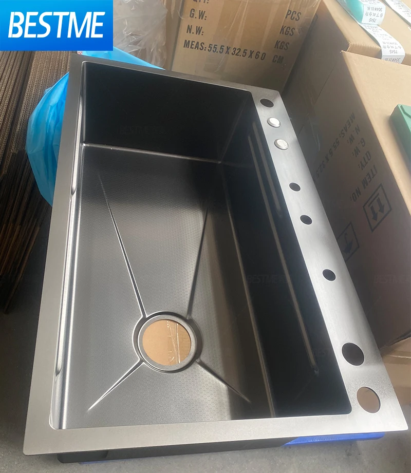 Stilvolles Küchenspüle-Wasserhahn-Set, multifunktionaler Wasserfallhahn aus Edelstahl 304, mit Einzel- oder Doppelschüssel-Option