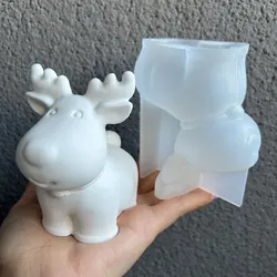 3D Elk Aromatherapy Plaster Ornament Mold DIY Deer Storage Dish Big Tree Shape Cement Tray Casting Silicone Mold Home Decoration