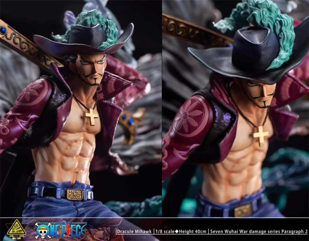 One Piece Anime Action Figure, Gk Superbomb Estúdio, Sete Wuhai War Damage Series, Dracule Mihawk, Modelo Estátua Presente Brinquedos, 40cm