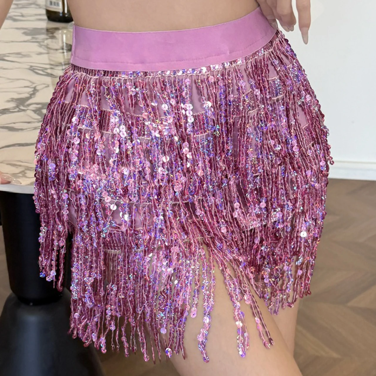 Feminino camada de dança do ventre lantejoulas saia borla festa clube indiano latino hula dançarino vestido desempenho sexy saias finas