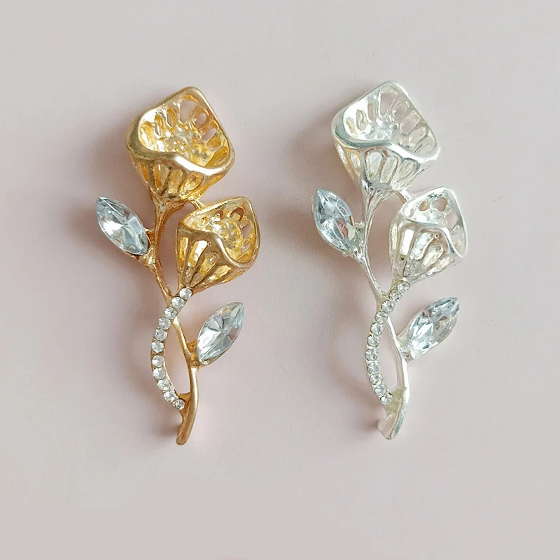 Engood 50Pcs Rhinestones Leaves Button Sewing Trim & Embellishment Craft Buckle for DIY Hair Wedding Clothes Jewelry Accessories