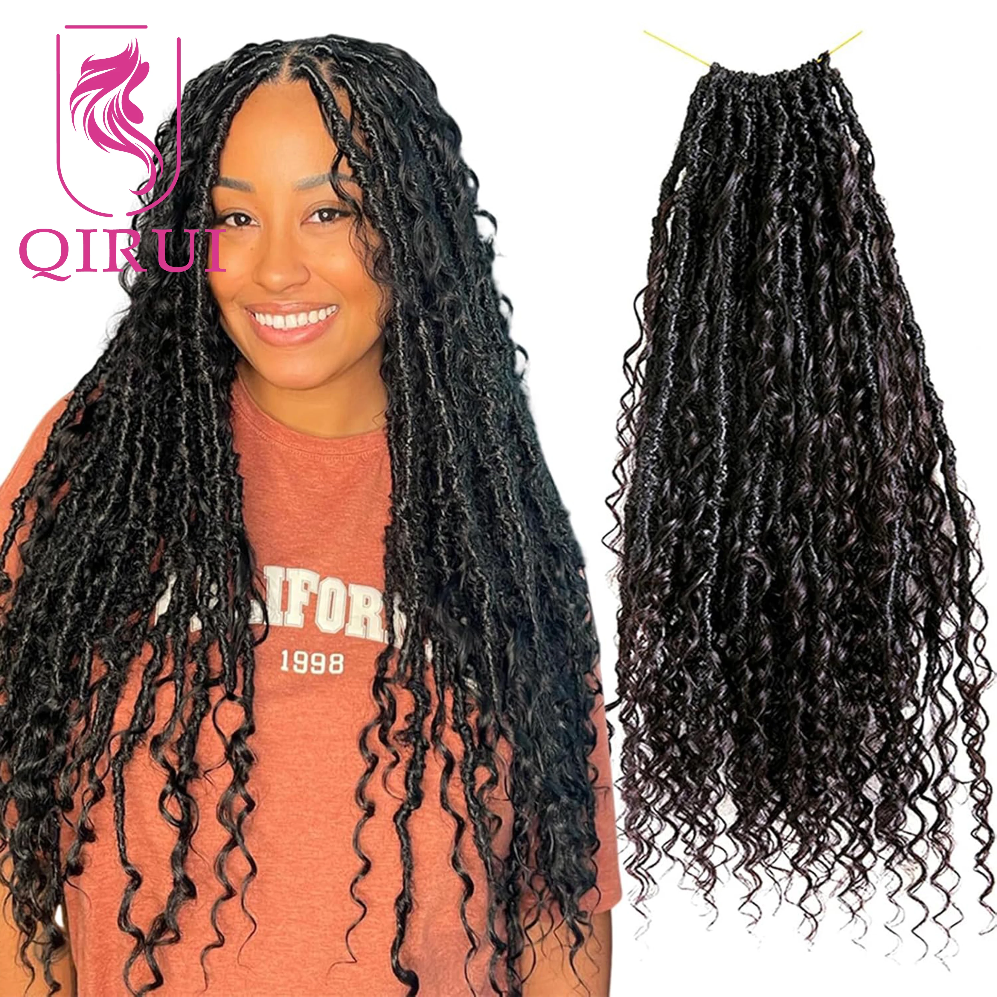 Pre Looped Crochet Boho Locs Braids With Human Hair Curl Curly Ends Color Natural Goddess Box Braids Crochet Human Hair 22Inches