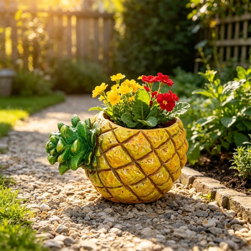 Fiberglass Sculptural Flower Pot Container with Bright Finish and Planting Cavity for Balcony Garden Entryway Accent Use 87HA
