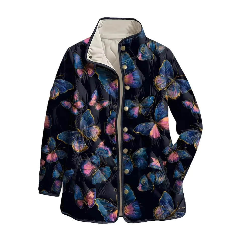 Women'S Fashion Printed Casual Fashion Warm Cotton-Padded With Stand Up Collar Women Thickened Fleece s