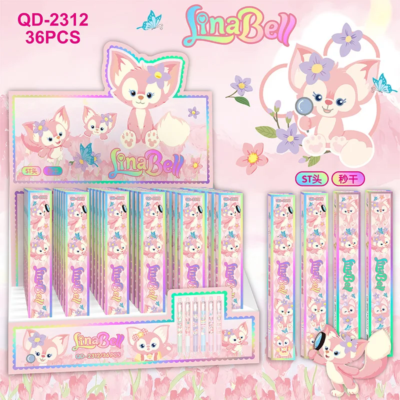 Imagem -02 - Disney Linabell-kawaii Imprensa Gel Canetas Papelaria Estudante Aprender Ferramenta 0.5 Preto Escola Material de Escritório Presente Atacado 18 Pcs 36 Pcs