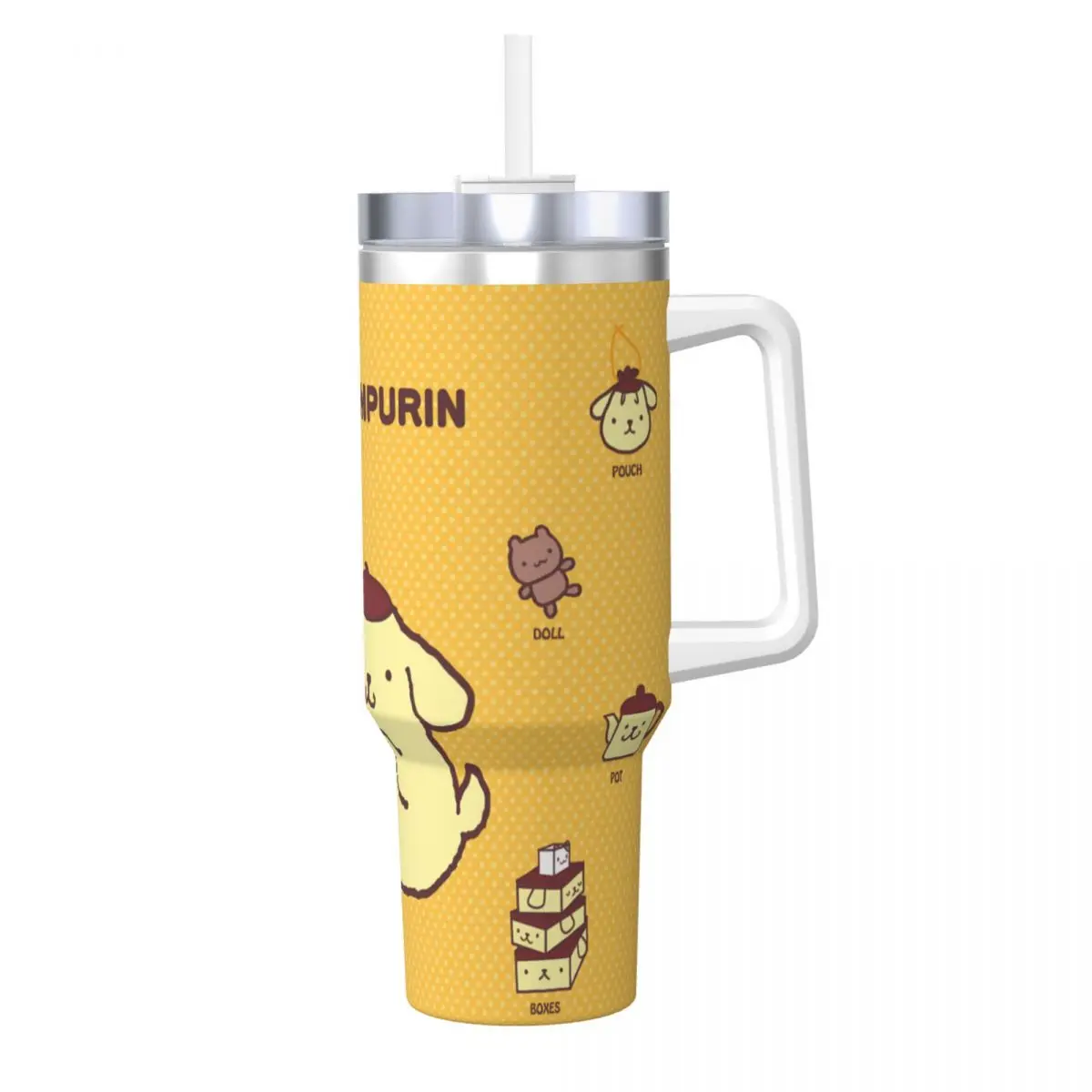 Stainless Steel Tumbler Pom Pom Purin Car Mugs With Straws Sanrio Travel Cold and Hot Water Bottle Keep Heat Large Thermal Cups