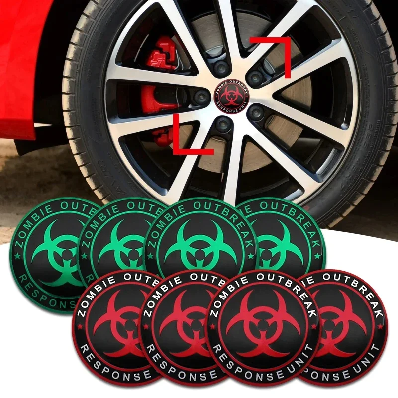 4Pcs 56mm Zombie Outbreak Emblem Car Wheel Center Hub Cap Stickers Rim Cover Badge For BMW Chevrolet Dodge Ford Honda Hyundai