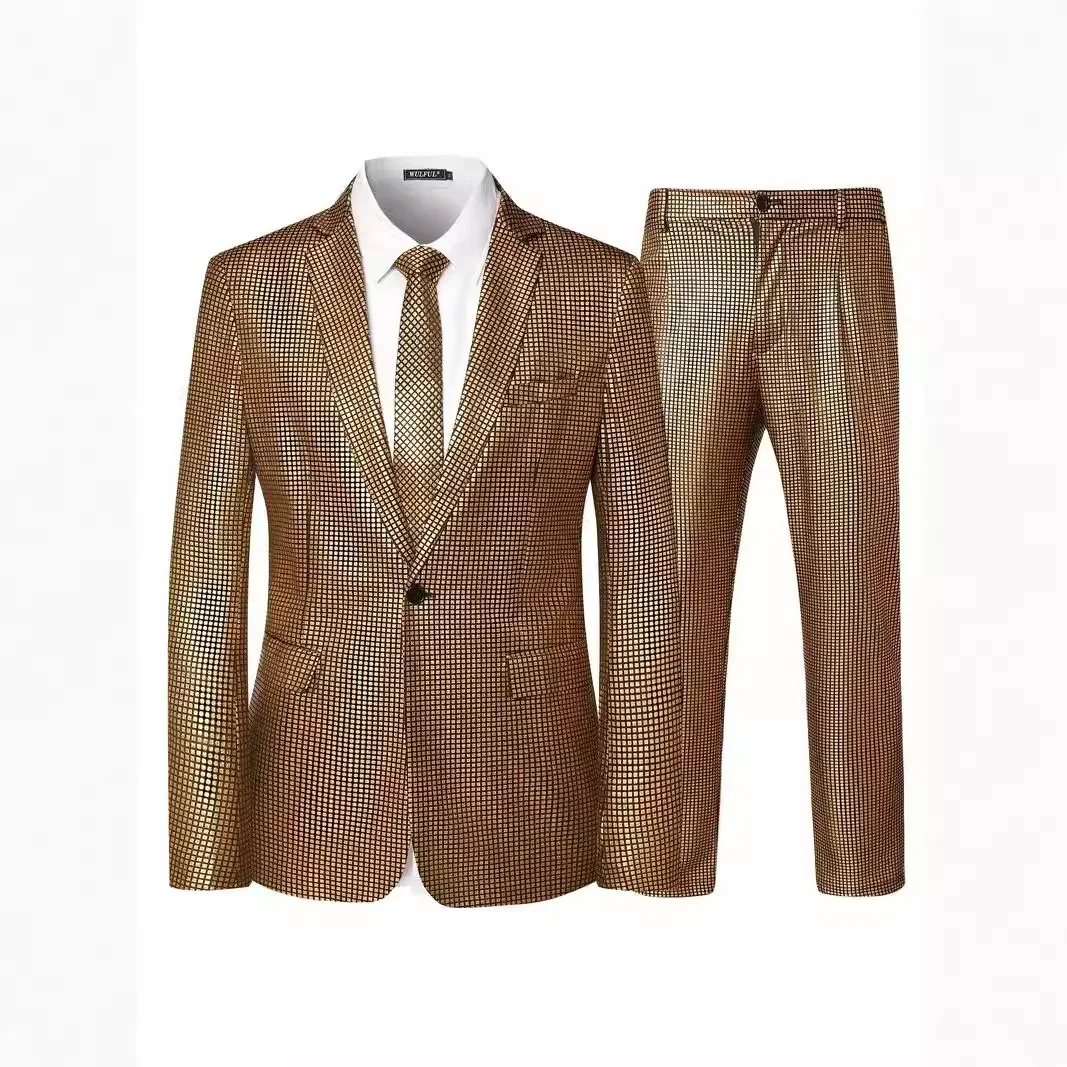 2024 New Blue Striped Suit Two Piece, Men\'s Fashion Suit Jacket and Pants, Black Green Silver Male Sets Size๏ผ S M L XL XXL XXXL