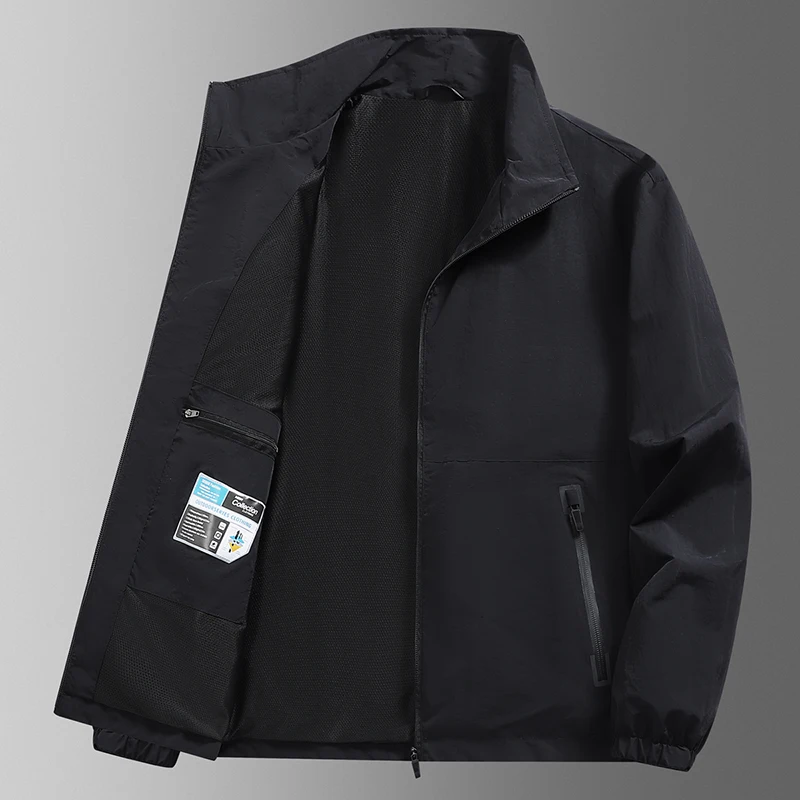 신상 순색 2025 남성 재킷 캐주얼 빠른 건조 방풍 비즈니스 통기성 스탠드 칼라 봄 가을 야외 코트