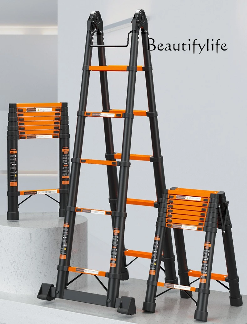 Thickened Carbon Steel Telescopic Ladder Household Multifunctional Herringbone Ladder Bamboo Ladder Lifting and Folding Project