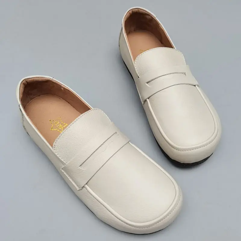 

Natural Leather Loafers Men's Casual Shoes Cowhide Flat Soft Oxford Sole Breathable Handmade Women's Shoes Single Spring Summer