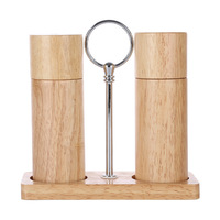 Manual Wooden Salt and Pepper Grinder Sets,Manual Mills with Iron Stand Base,Kitchen Helper 6Inches Oak Spice Pepper Mill Sets