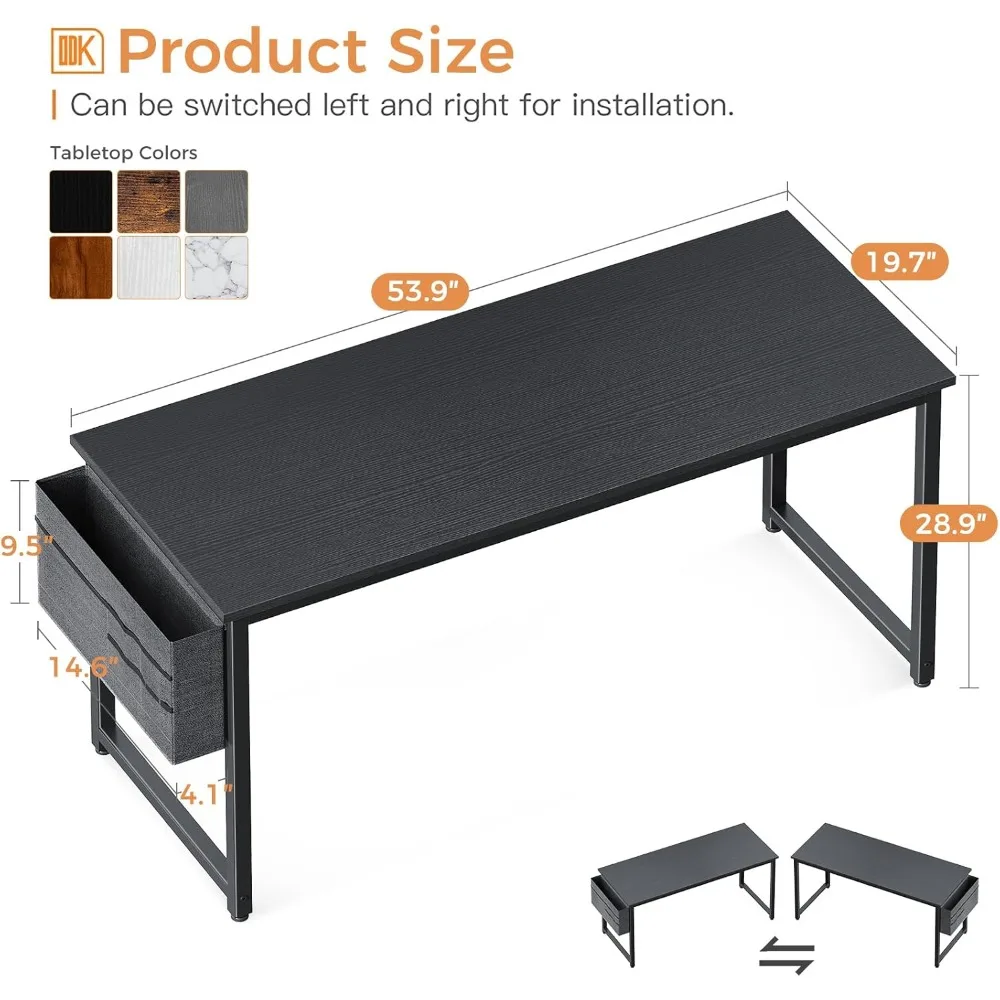 Computer Desk Large Office Desk, 55 Inch Gaming Desk with Storage, Modern PC Desk Work Table with Headphone Hook for Home Offic