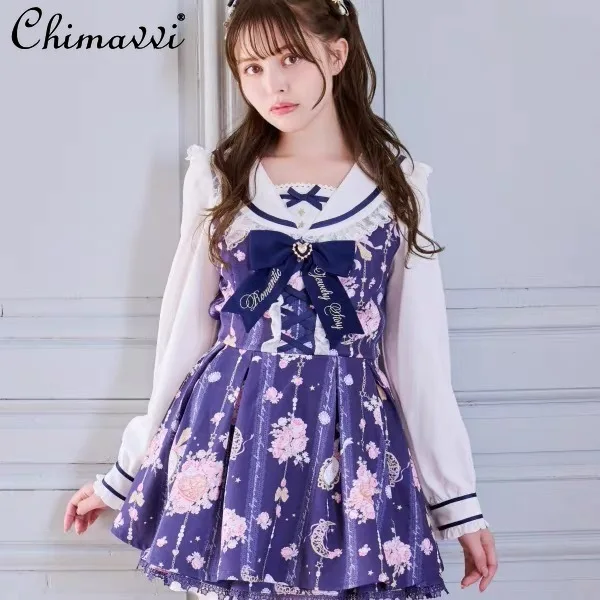

Liz Japanese Star Moon Gemstone Cute Big Bow Dress Top and Skirt Two Piece Sets Set Princess Sweet Girl Women Lolita Sets
