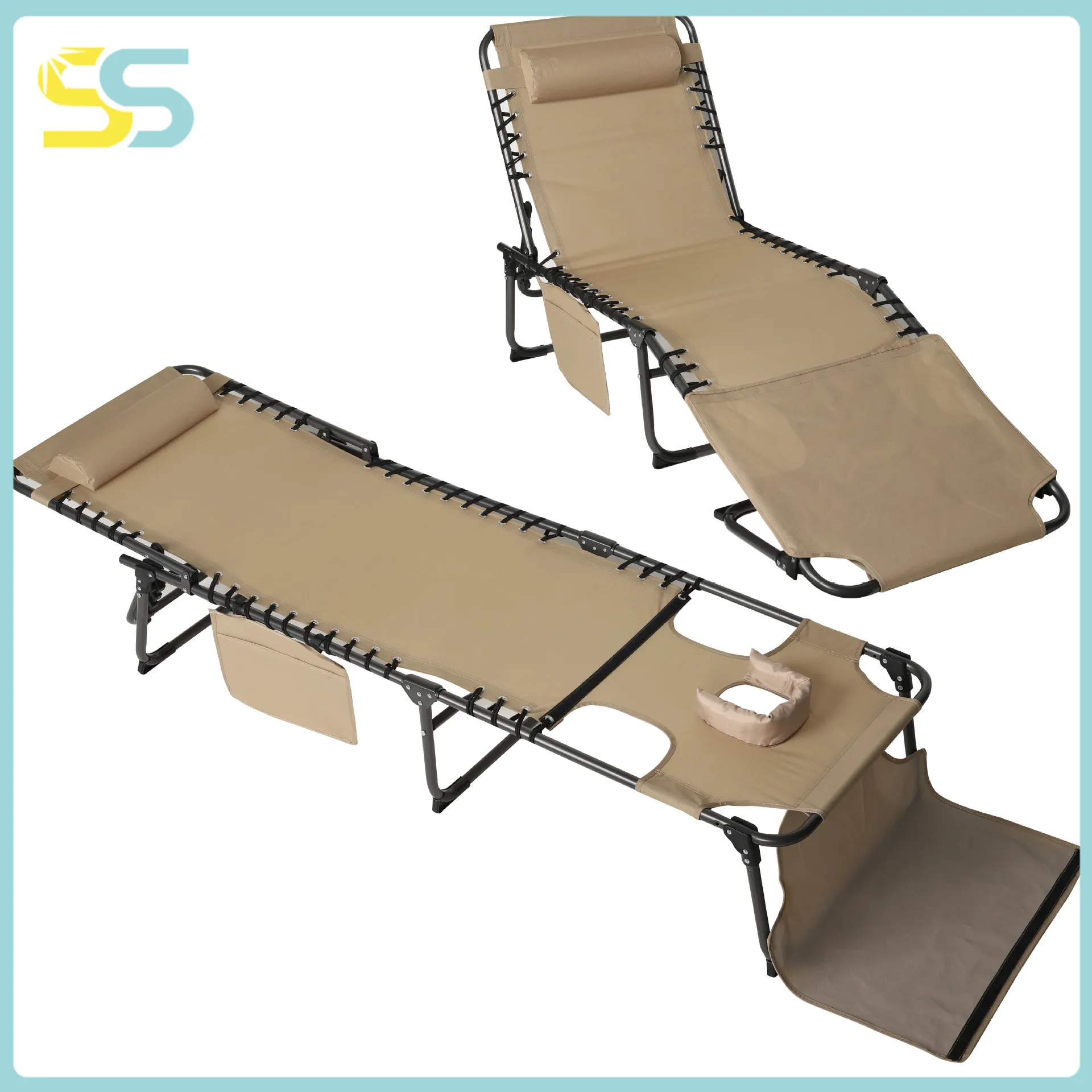 

Уличное регулируемое 5-скоростное кресло с откидной спинкой, портативное складное кресло с боковыми карманами для бассейна, пляжа, большое отверстие для лица