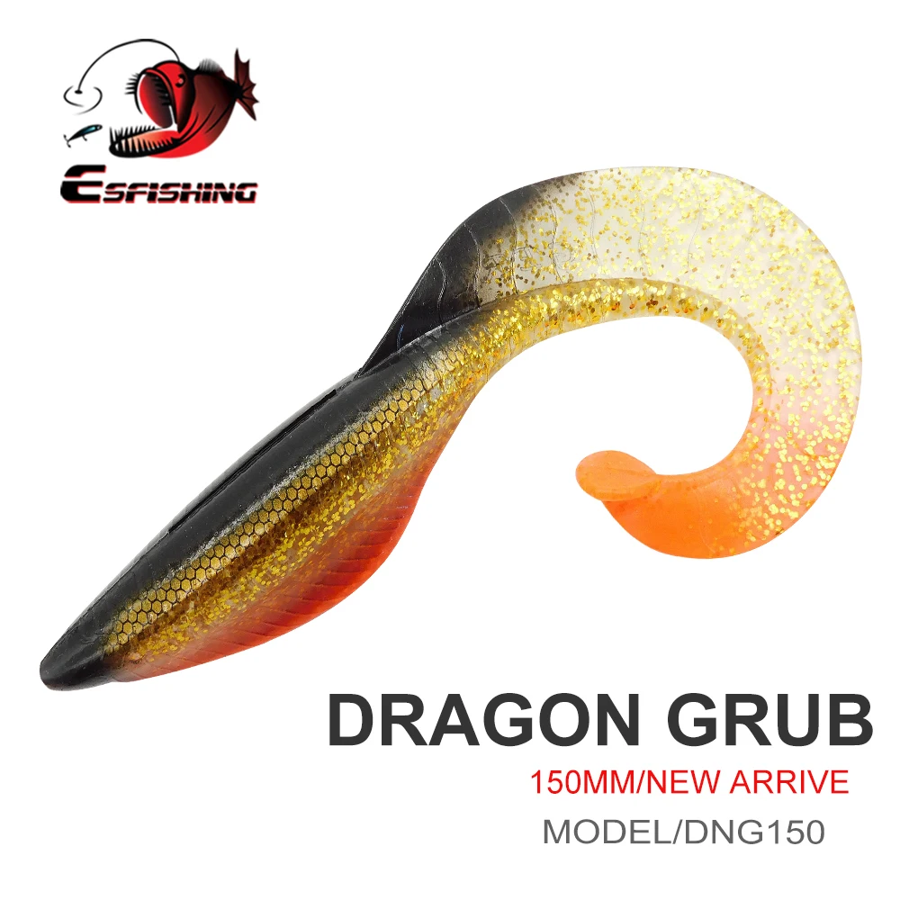 ESFISHING NEW 2023 Big Soft Baits Dragon Grub 150mm Silicone Single Tail Pike Pesca Isca Artificial Fishing Lures Tackle