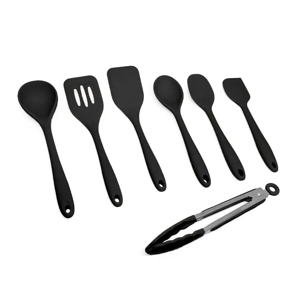 7 Pieces Black Silicone Utensils Kit-Oikos