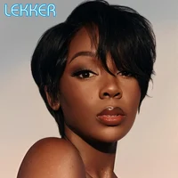 Lekker liquidación negro corto corte Pixie parte lateral recta encaje 100% pelucas de cabello humano para mujeres pelucas sin pegamento de cabello Remy brasileño