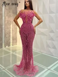 Vestido de fiesta de lujo con apliques en 3D para mujer, hechos a mano formales vestidos de noche, vestidos de celebridades árabes, vestidos de graduación hechos a medida, Rosa caliente