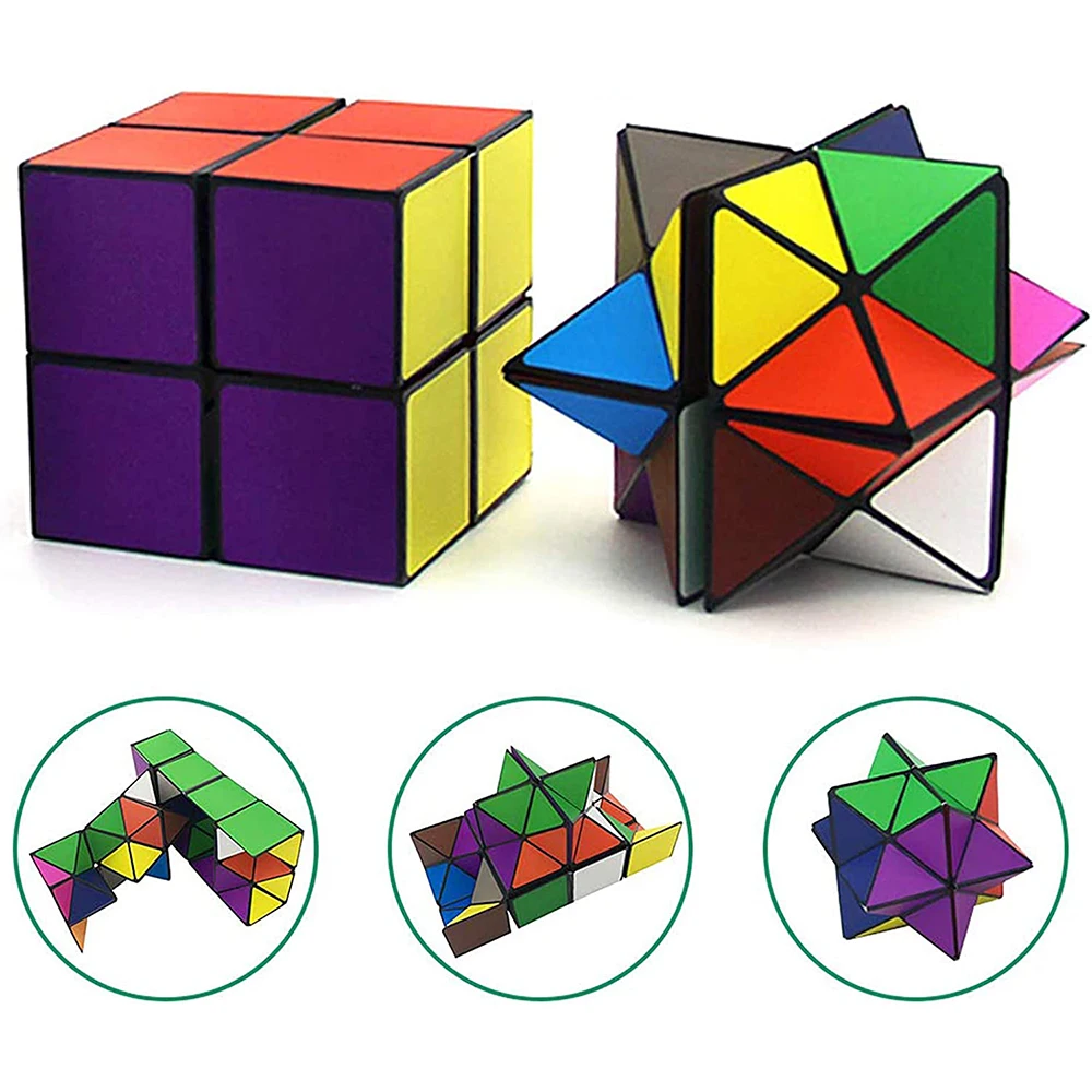 

2 in 1 Combo Infinity Cube Toy Transforming Geometric Puzzle 3D Assembly Fidget Stress Anxiety Relief Magic for Kids and Adults