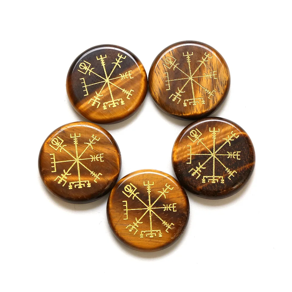 

Viking Symbol Rune Vegvisir Ares Crafts Ornaments Set Chakra Healing Crystal Carving Compass Direction Sign Gem Stone Pendants