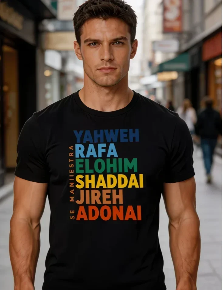 Men's T- Shirt Casual Daily Sporty Trendy Black T-Shirt with Names of God Yahweh Rafa Mens Fashion Adults Daily Wear Sportswear