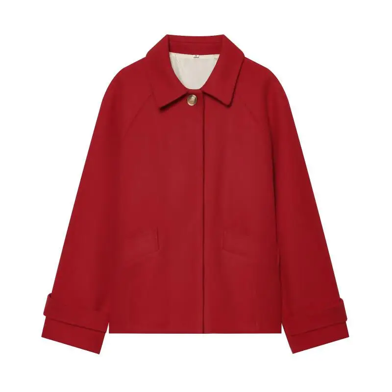 Maxdutti Minimalist Autumn Red Color Women's Coat Fashion Versatile Temperament Casual Large Silhouette Long Sleeved Jacket Top