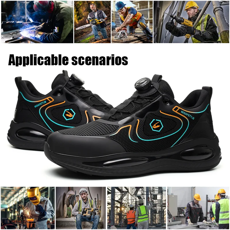 New men\'s summer air cushion anti smashing steel toe safety shoes, anti smashing and anti piercing lightweight sports shoes