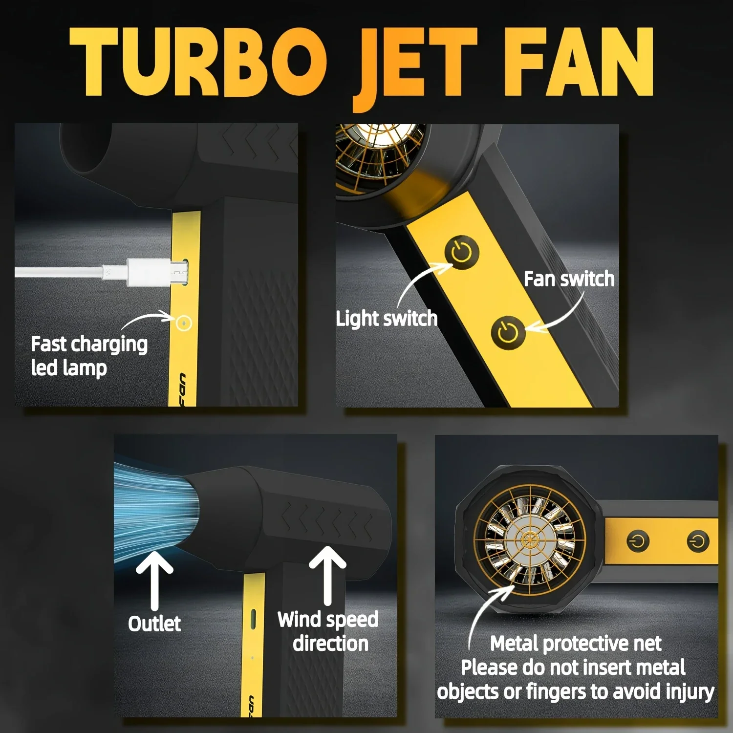 960000RPH Turbo Jet Fan Brushless Motor High-Speed Air Blower with LED USB Rechargeable Powerful Dust Blower for car/keyboard