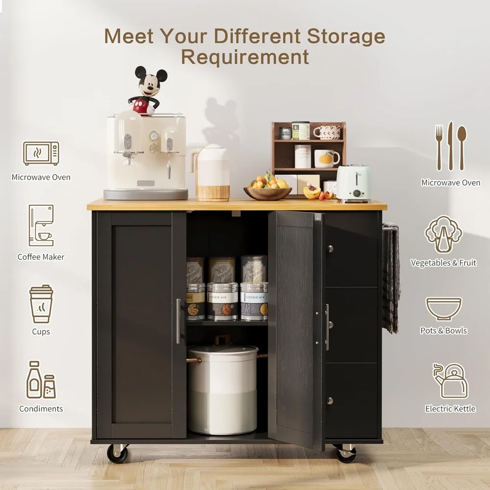 جزيرة المطبخ المتدحرجة مع خزانة تخزين وأوراق قطرة قابلة للطي، وطاولة مطبخ متنقلة لرف المناشف وتنظيم المطبخ #5