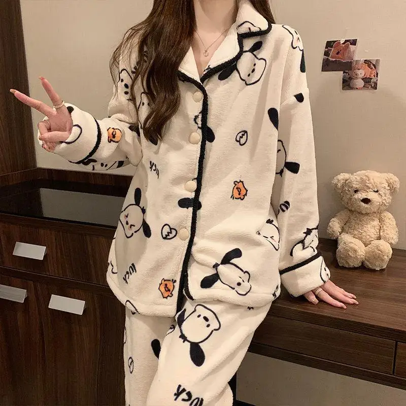 Popular Pochacco Nightwear Women's Autumn Winter Set New Coral Velvet Cartoon Plus Velvet Home Clothes Thick Cute Cartoon Gift