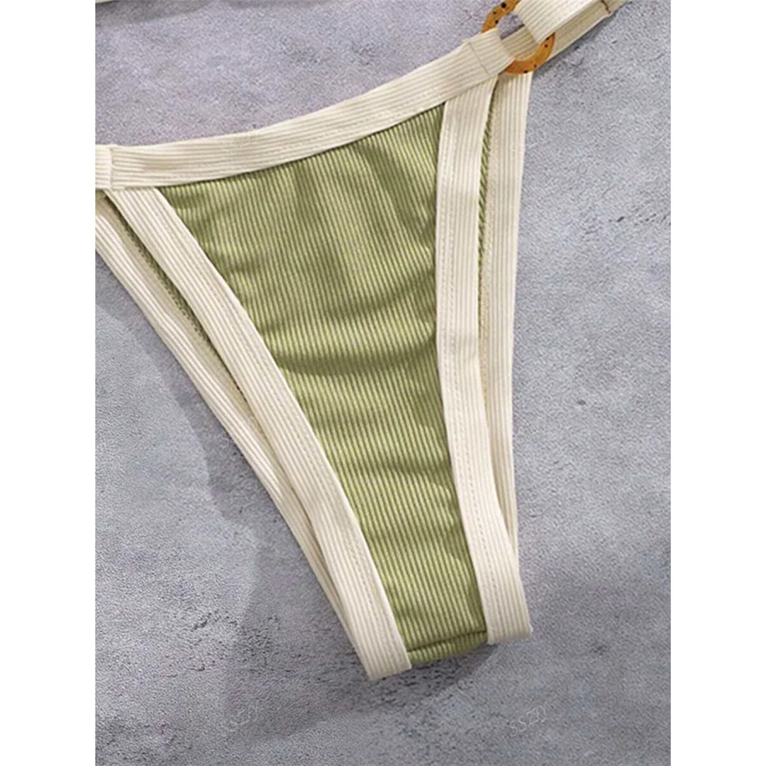 Gestreifter Bikini mit Riemchen, Damen-Badebekleidung, zweiteiliger Bikini-Set, hoch geschnittene Beine, gepolsterter Badeanzug, Badebekleidung, Schwimmbekleidung V7694 – Detail 11