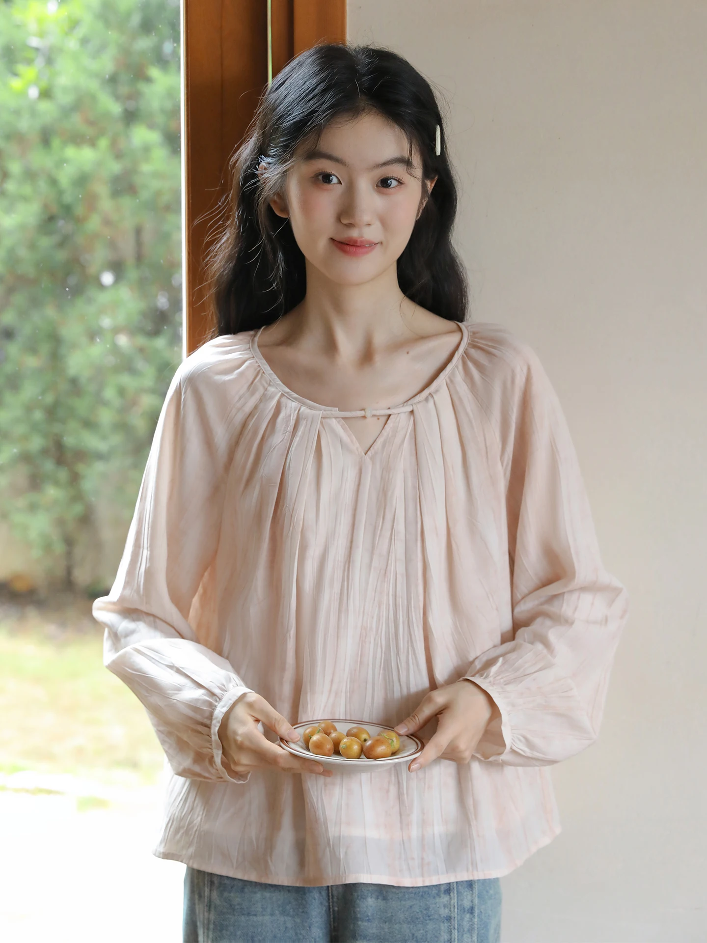 

Женская льняная свободная блузка Nesoulum с длинными рукавами, весенняя, в художественном винтажном стиле, дышащая, удобная, с круглым вырезом