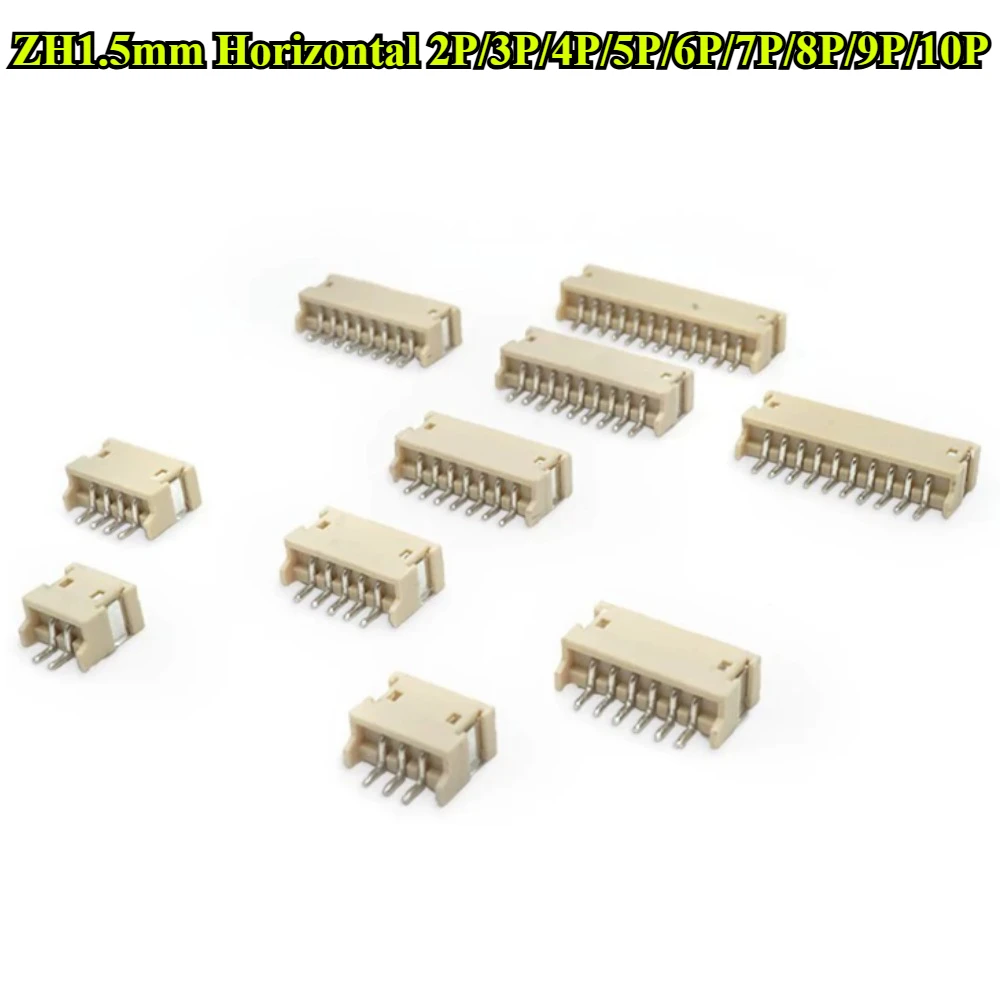 50/100Pcs/lot ZH1.5mm SMD Horizontal Connector Socket Mini Micro 1.5mm Pitch ZH 2P 3P 4P 5P 6P 7P 8P 9P 10P Plug Connector