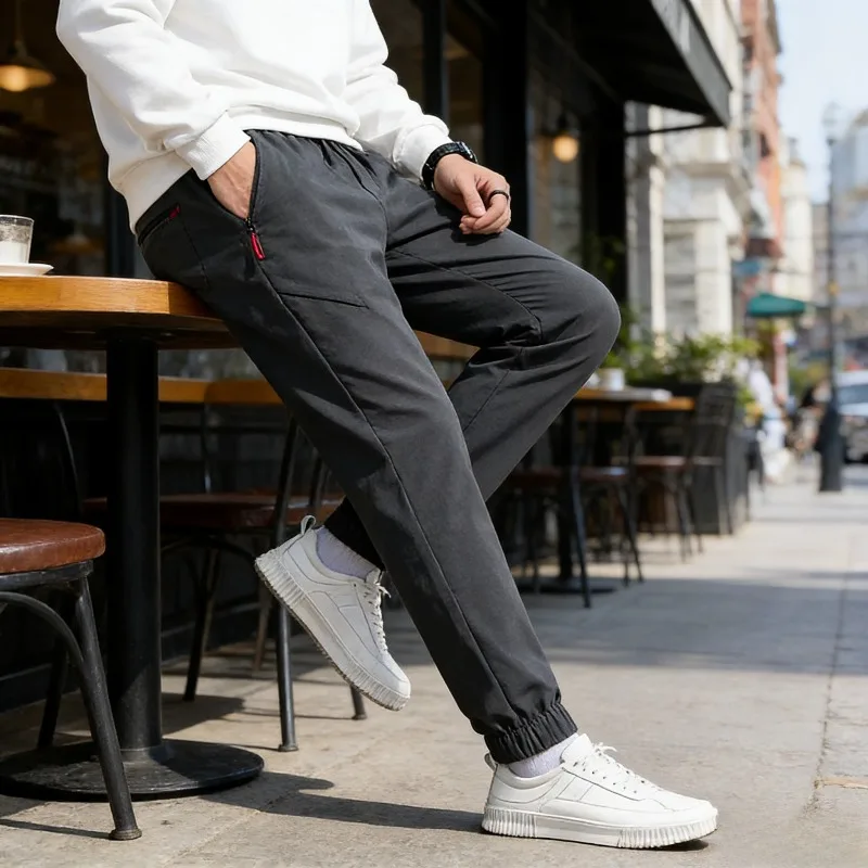 

Мужские утолщенные спортивные штаны из композитного флиса, модные универсальные теплые брюки с карманами на молнии для повседневной носки осенью и зимой.