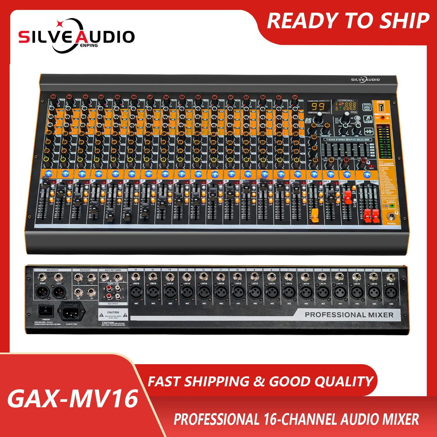 

GAX-MV16 16 channel professional dj audio mixer with USB with reverberation effect conference stage performance