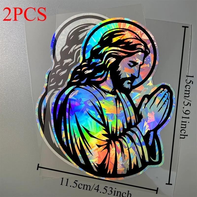 Jesus Prayer Portrait Car Sticker 2PCS Holographic PVC Decal Waterproof Religious Faith Window Decor for Auto Motorcycle